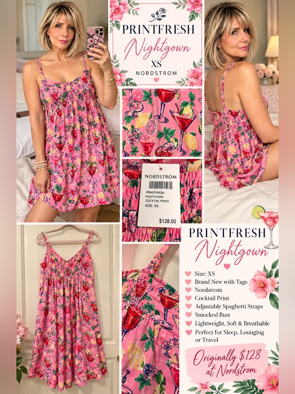 Printfresh Satin Chemise NWT Parlor Pink XS nightgown